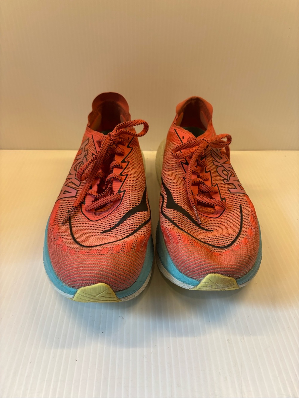 Hoka Men's Coral-Orange and Aqua Road Running Shoes - Picture 4 of 5